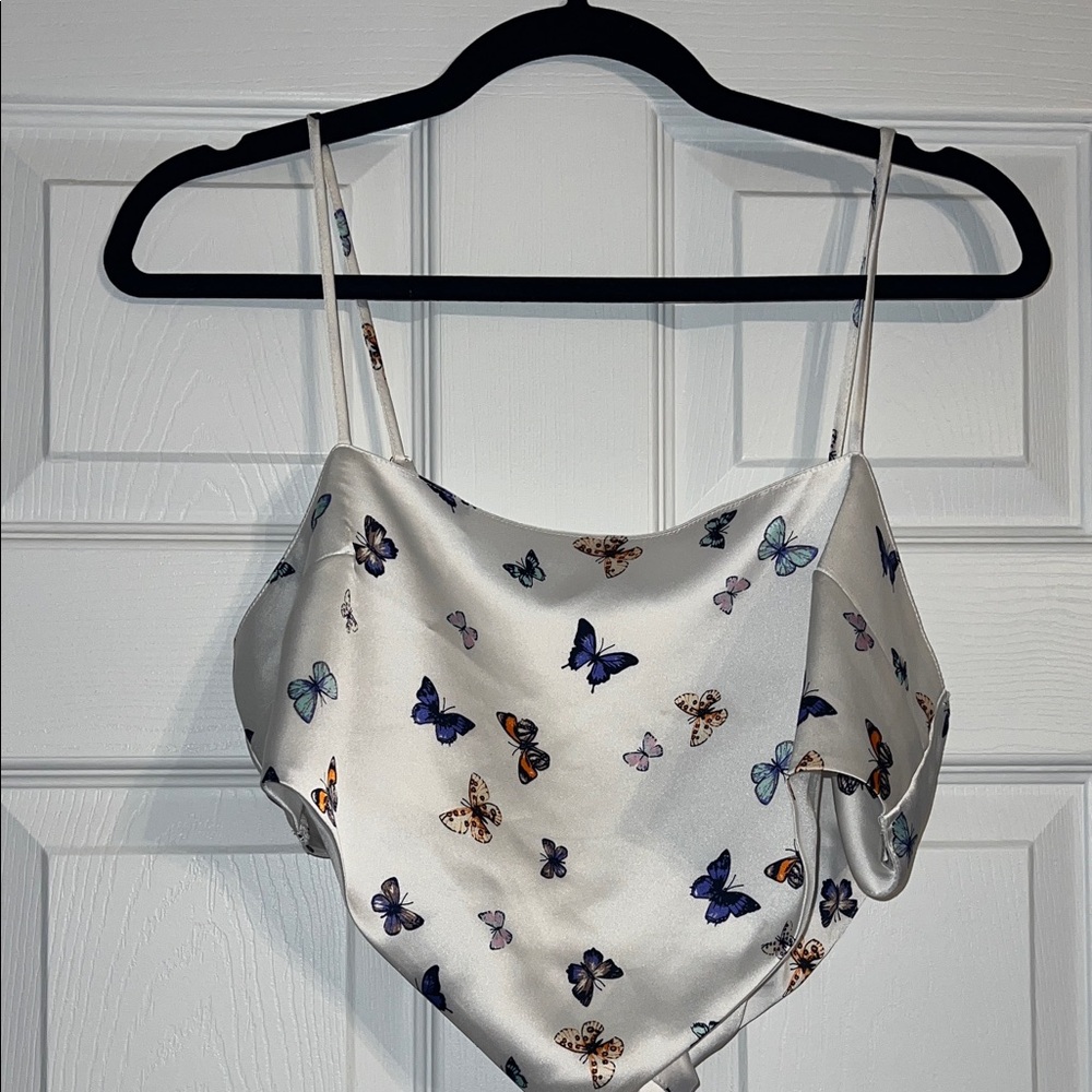 Forever 21 White Butterfly Print Crop Top